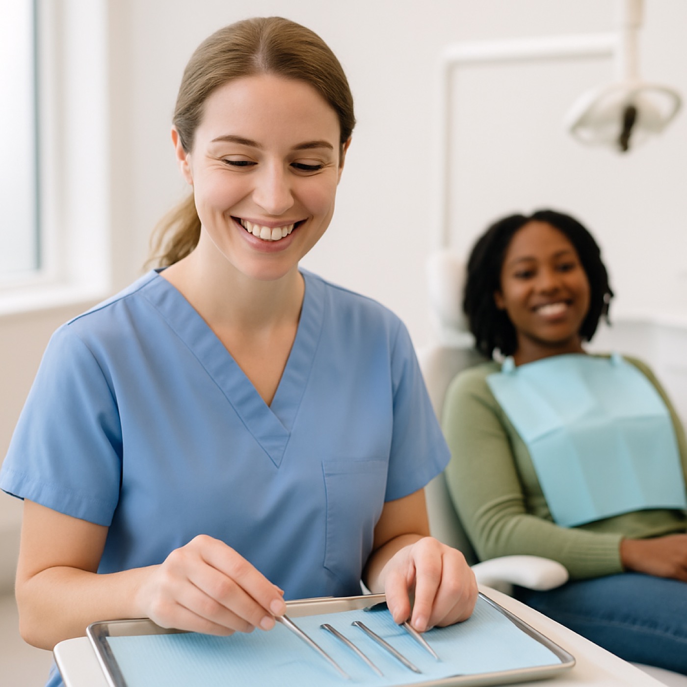 Dental hygienist cleaning patient teeth at North Brunswick practice